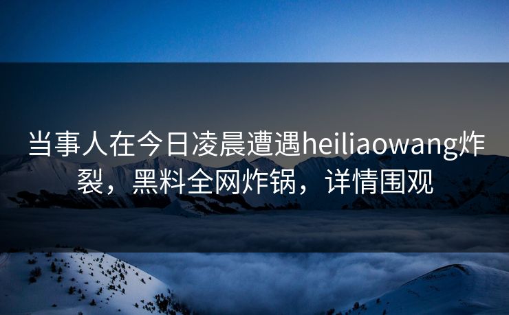 当事人在今日凌晨遭遇heiliaowang炸裂，黑料全网炸锅，详情围观