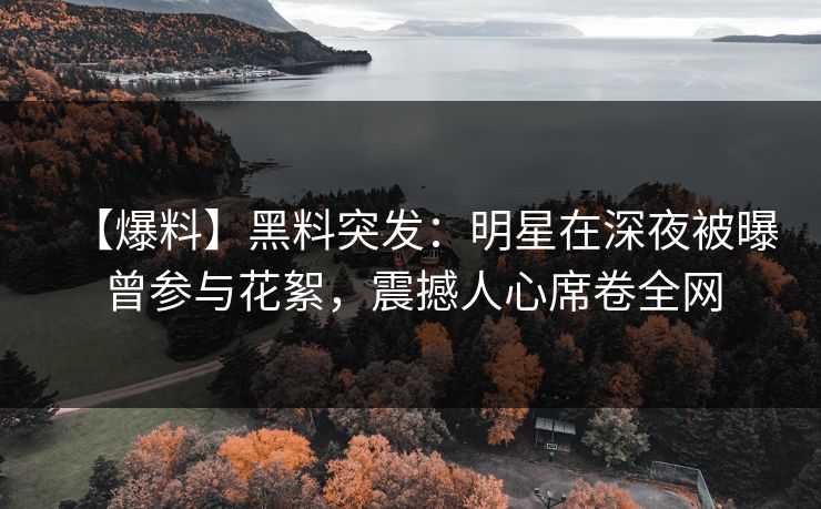 【爆料】黑料突发：明星在深夜被曝曾参与花絮，震撼人心席卷全网