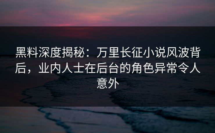 黑料深度揭秘：万里长征小说风波背后，业内人士在后台的角色异常令人意外